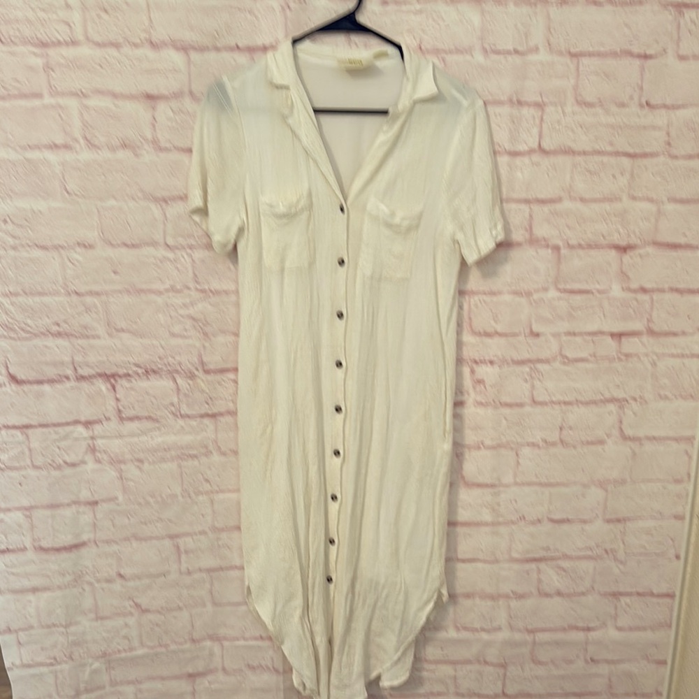 Anthro MAEVE small cream farmhouse button down dress